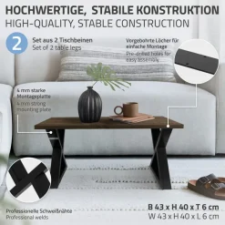 2 Stück Tischbeine Bankkufen B43xH40 cm Tischkufen X-Form aus Stahl pulverbeschichtet Schwarz ML-Design-ECD Germany New