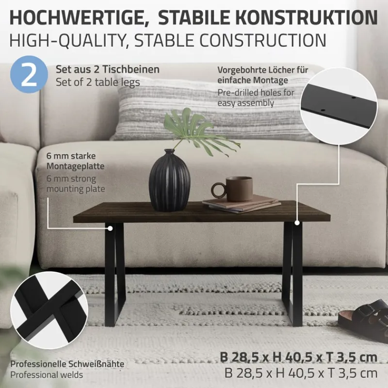 2 Stück Tischbeine Bankkufen B28,5xH40,5 cm Schwarz Tischkufen Trapez-Form Stahl pulverbeschichtet ML-Design-ECD Germany Clearance