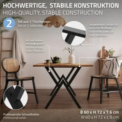 2 Stück Tischbeine B60xH72 cm Tischkufen X-Form Stahl pulverbeschichtet Schwarz ML-Design-ECD Germany Discount