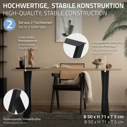 2 Stück Tischbeine B50xH71 cm Tischkufen X-Form Stahl pulverbeschichtet Schwarz ML-Design-ECD Germany Clearance