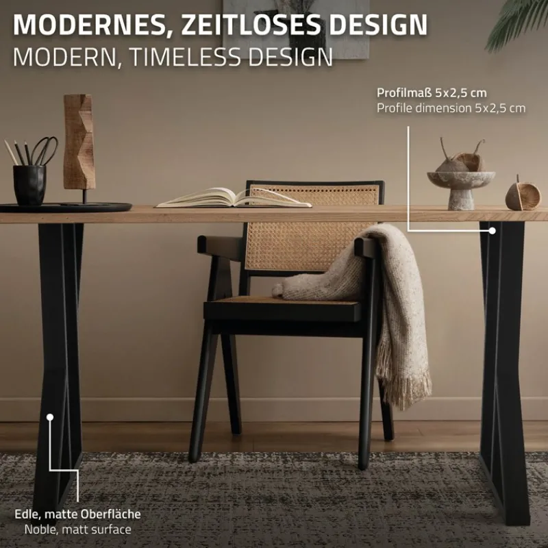 2 Stück Tischbeine B50xH71 cm Tischkufen X-Form Stahl pulverbeschichtet Schwarz ML-Design-ECD Germany Clearance