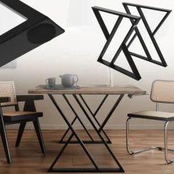 2 Stück Tischbeine B69xH72 cm Tischkufen X-Form Stahl pulverbeschichtet Schwarz ML-Design-ECD Germany Clearance