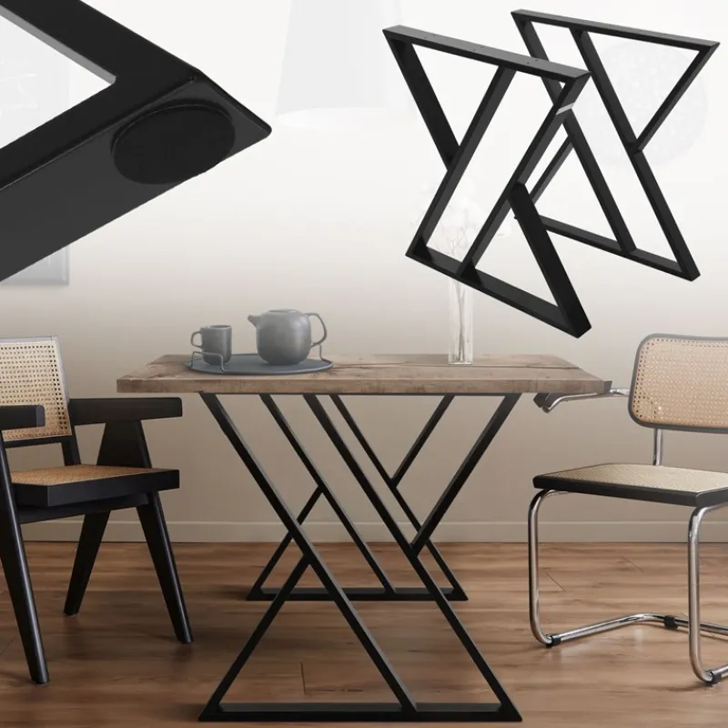 2 Stück Tischbeine B69xH72 cm Tischkufen X-Form Stahl pulverbeschichtet Schwarz ML-Design-ECD Germany Clearance