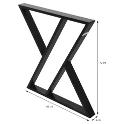 2 Stück Tischbeine B69xH72 cm Tischkufen X-Form Stahl pulverbeschichtet Schwarz ML-Design-ECD Germany Clearance