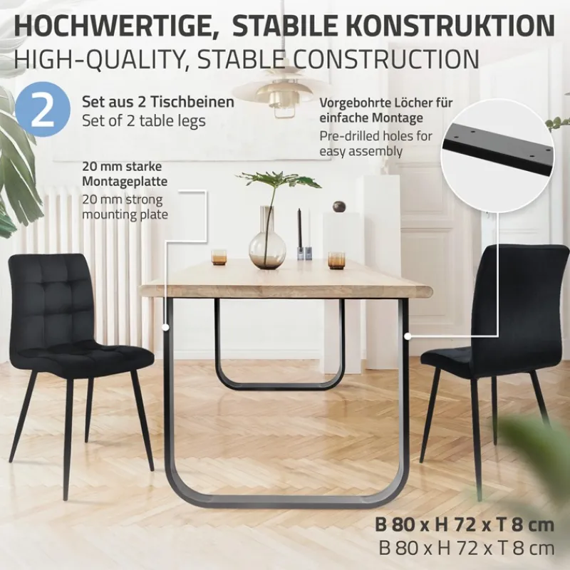 2 Stück Tischbeine B80xH72 cm Tischkufen O-Form aus Stahl pulverbeschichtet Schwarz ML-Design-ECD Germany Clearance