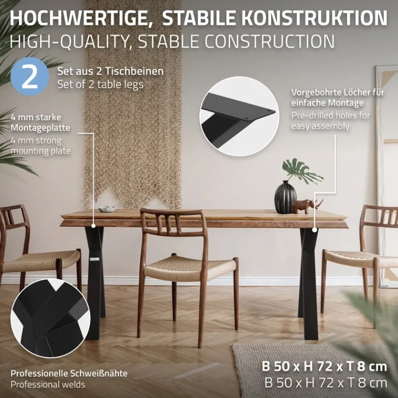 2 Stück Tischbeine B50xH72 cm Tischkufen X-Form Stahl pulverbeschichtet Schwarz ML-Design-ECD Germany Hot