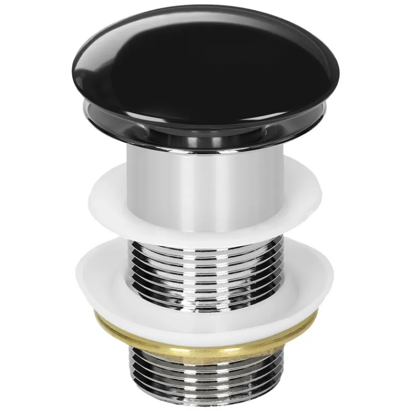 Ablaufgarnitur für Waschbecken ohne Überlauf Schwarz glänzend aus Edelstahl LuxeBath-ECD Germany Outlet