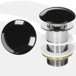 Ablaufgarnitur für Waschbecken ohne Überlauf Schwarz glänzend aus Edelstahl LuxeBath-ECD Germany Outlet