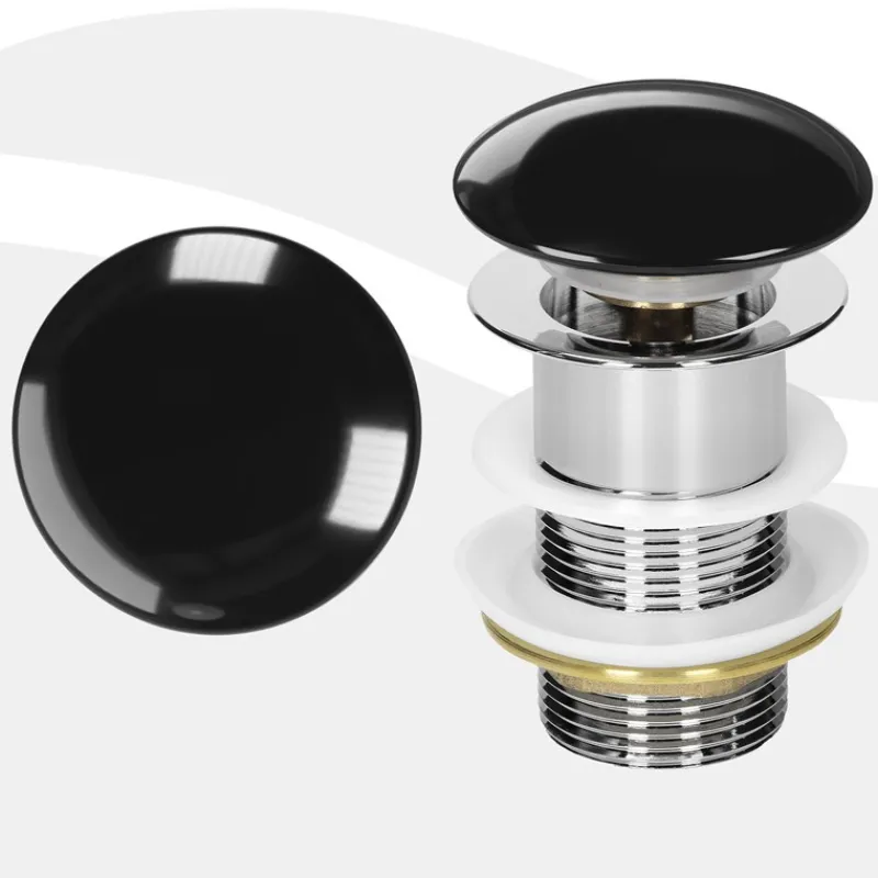 Ablaufgarnitur für Waschbecken ohne Überlauf Schwarz glänzend aus Edelstahl LuxeBath-ECD Germany Outlet