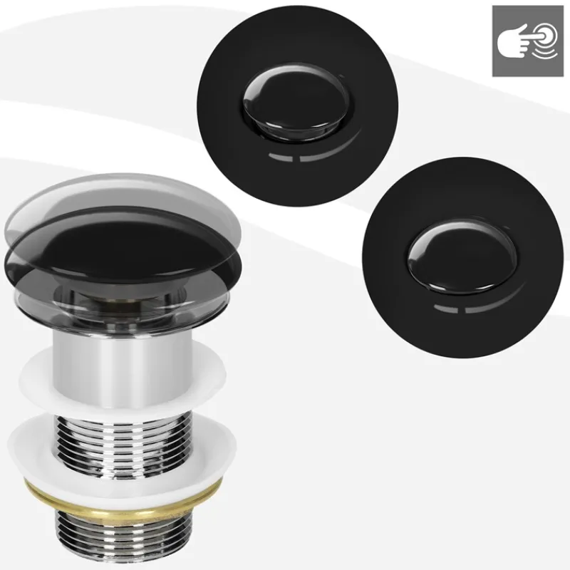 Ablaufgarnitur für Waschbecken ohne Überlauf Schwarz glänzend aus Edelstahl LuxeBath-ECD Germany Outlet