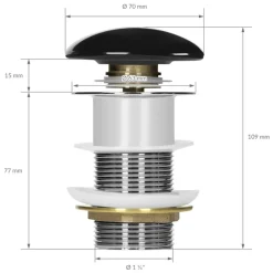 Ablaufgarnitur für Waschbecken ohne Überlauf Schwarz glänzend aus Edelstahl LuxeBath-ECD Germany Outlet