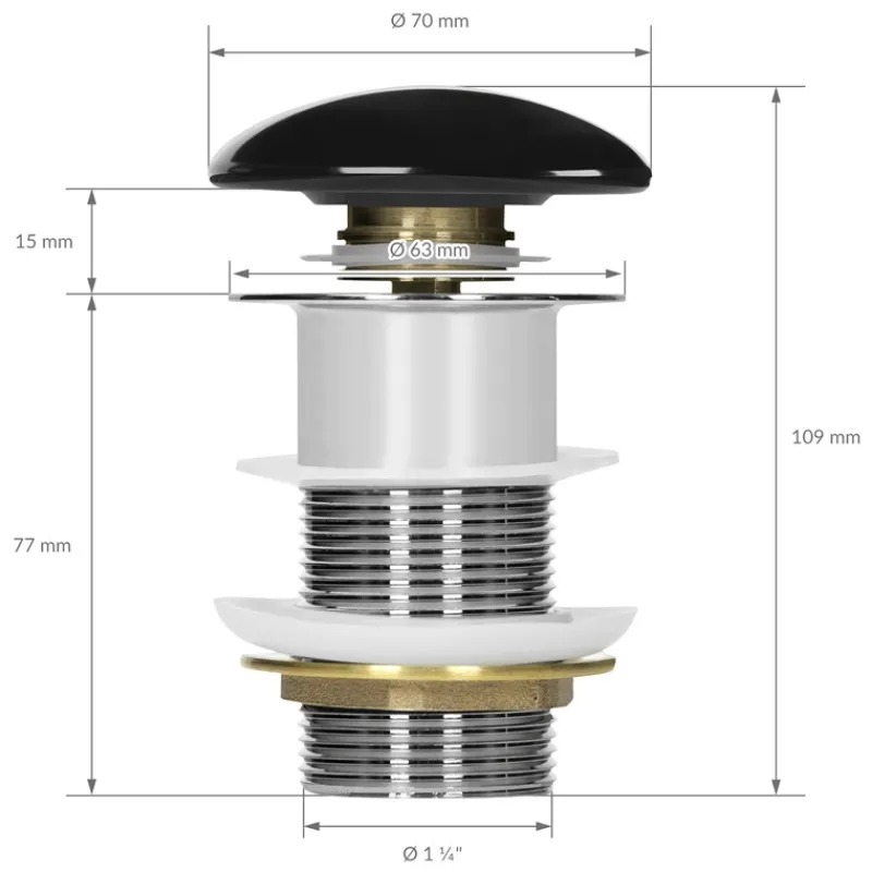 Ablaufgarnitur für Waschbecken ohne Überlauf Schwarz glänzend aus Edelstahl LuxeBath-ECD Germany Outlet