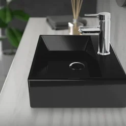 Ablaufgarnitur für Waschbecken ohne Überlauf Schwarz glänzend aus Edelstahl LuxeBath-ECD Germany Outlet