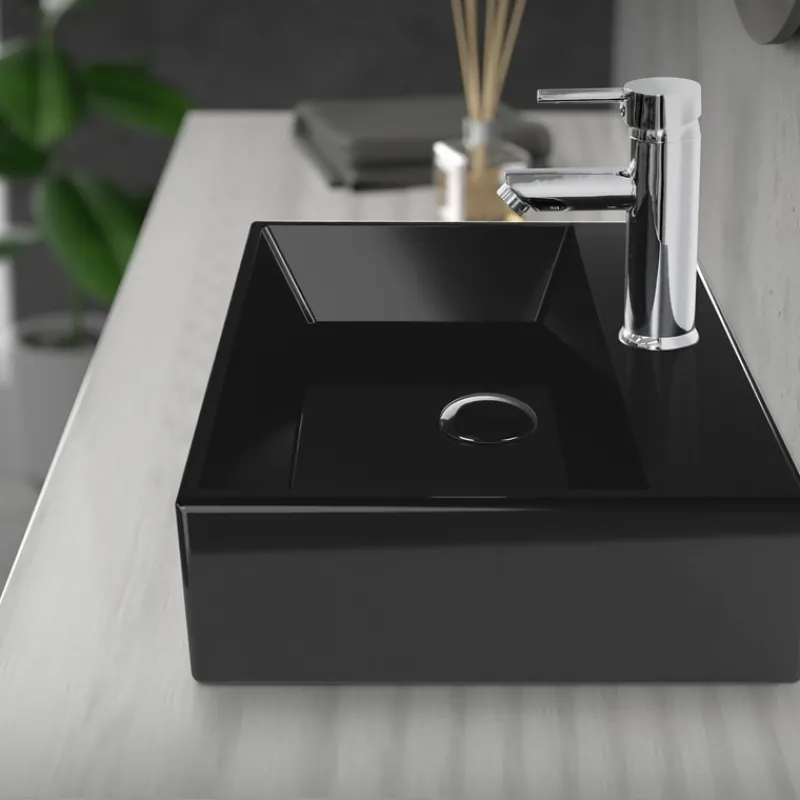 Ablaufgarnitur für Waschbecken ohne Überlauf Schwarz glänzend aus Edelstahl LuxeBath-ECD Germany Outlet