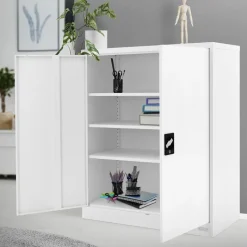 Aktenschrank abschließbar 90x40x109 cm Weiß aus Stahl ML-Design-ECD Germany New