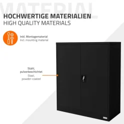 Aktenschrank abschließbar 90x40x109 cm Schwarz aus Stahl ML-Design-ECD Germany Outlet