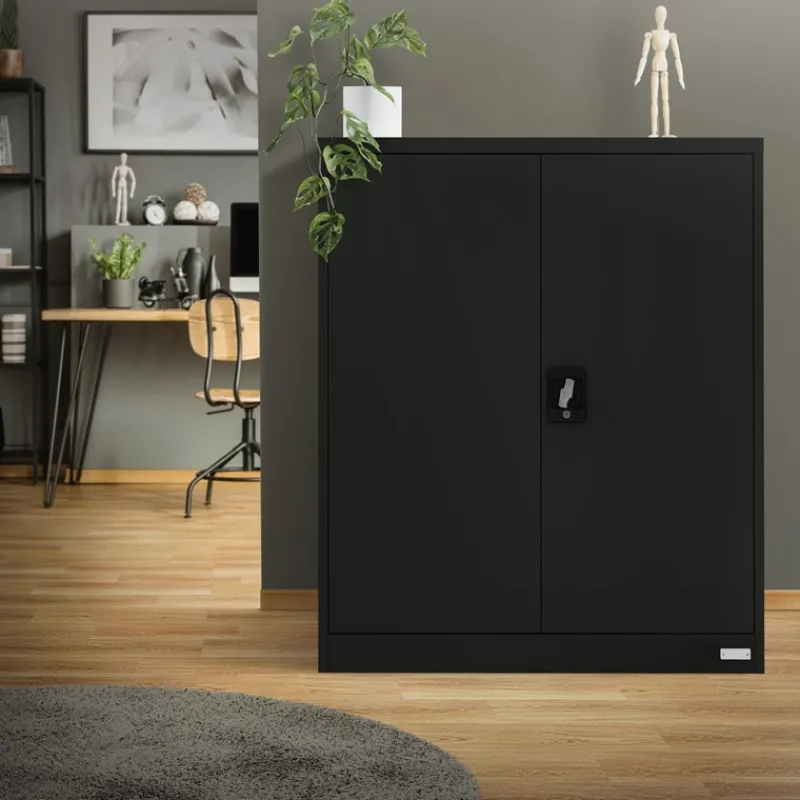 Aktenschrank abschließbar 90x40x109 cm Schwarz aus Stahl ML-Design-ECD Germany Outlet