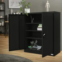 Aktenschrank abschließbar 90x40x109 cm Schwarz aus Stahl ML-Design-ECD Germany Outlet