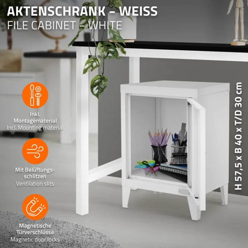 Aktenschrank Büroschrank Industrial 40x30x57,5 cm Weiß aus Stahl ML-Design-ECD Germany New