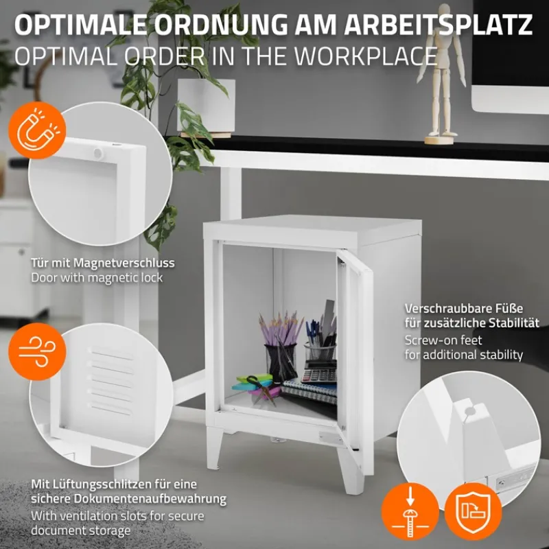 Aktenschrank Büroschrank Industrial 40x30x57,5 cm Weiß aus Stahl ML-Design-ECD Germany New