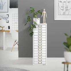 Aktenschrank mit 15 Schubladen 28x38x87 cm Weiß aus Metall ML-Design-ECD Germany Online