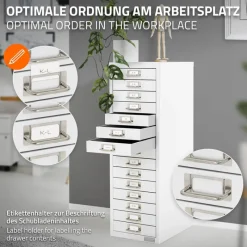 Aktenschrank mit 15 Schubladen 28x38x87 cm Weiß aus Metall ML-Design-ECD Germany Online