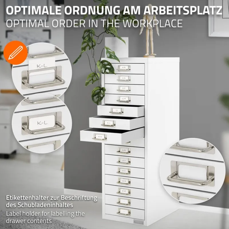 Aktenschrank mit 15 Schubladen 28x38x87 cm Weiß aus Metall ML-Design-ECD Germany Online