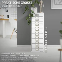 Aktenschrank mit 15 Schubladen 28x38x87 cm Weiß aus Metall ML-Design-ECD Germany Online