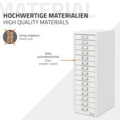 Aktenschrank mit 15 Schubladen 28x38x87 cm Weiß aus Metall ML-Design-ECD Germany Online