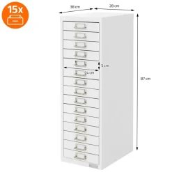 Aktenschrank mit 15 Schubladen 28x38x87 cm Weiß aus Metall ML-Design-ECD Germany Online
