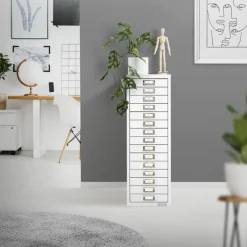 Aktenschrank mit 15 Schubladen 28x38x87 cm Weiß aus Metall ML-Design-ECD Germany Online