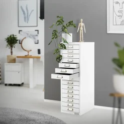 Aktenschrank mit 15 Schubladen 28x38x87 cm Weiß aus Metall ML-Design-ECD Germany Online