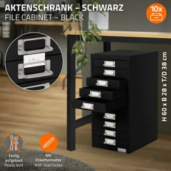 Aktenschrank mit 10 Schubladen 28x38x60 cm Schwarz aus Metall ML-Design-ECD Germany Best