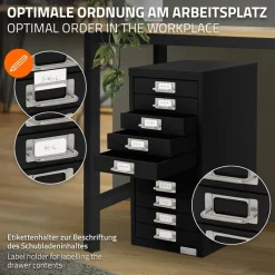 Aktenschrank mit 10 Schubladen 28x38x60 cm Schwarz aus Metall ML-Design-ECD Germany Best