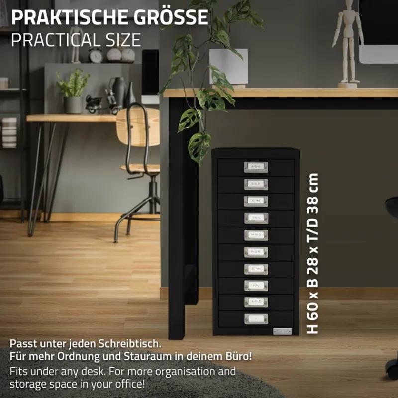 Aktenschrank mit 10 Schubladen 28x38x60 cm Schwarz aus Metall ML-Design-ECD Germany Best