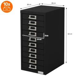 Aktenschrank mit 10 Schubladen 28x38x60 cm Schwarz aus Metall ML-Design-ECD Germany Best