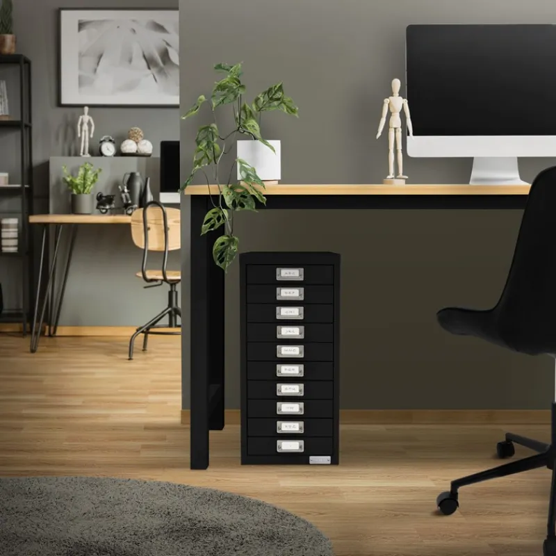 Aktenschrank mit 10 Schubladen 28x38x60 cm Schwarz aus Metall ML-Design-ECD Germany Best
