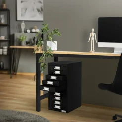 Aktenschrank mit 10 Schubladen 28x38x60 cm Schwarz aus Metall ML-Design-ECD Germany Best