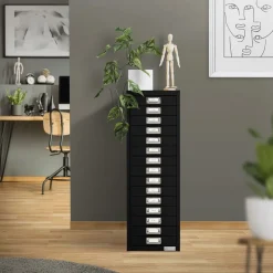 Aktenschrank mit 15 Schubladen 28x38x87 cm Schwarz aus Metall ML-Design-ECD Germany Outlet