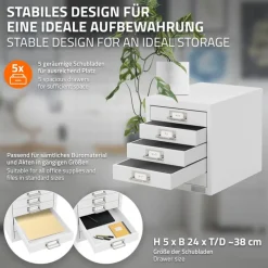 Aktenschrank mit 5 Schubladen 28x38x33 cm Weiß aus Metall ML-Design-ECD Germany Outlet