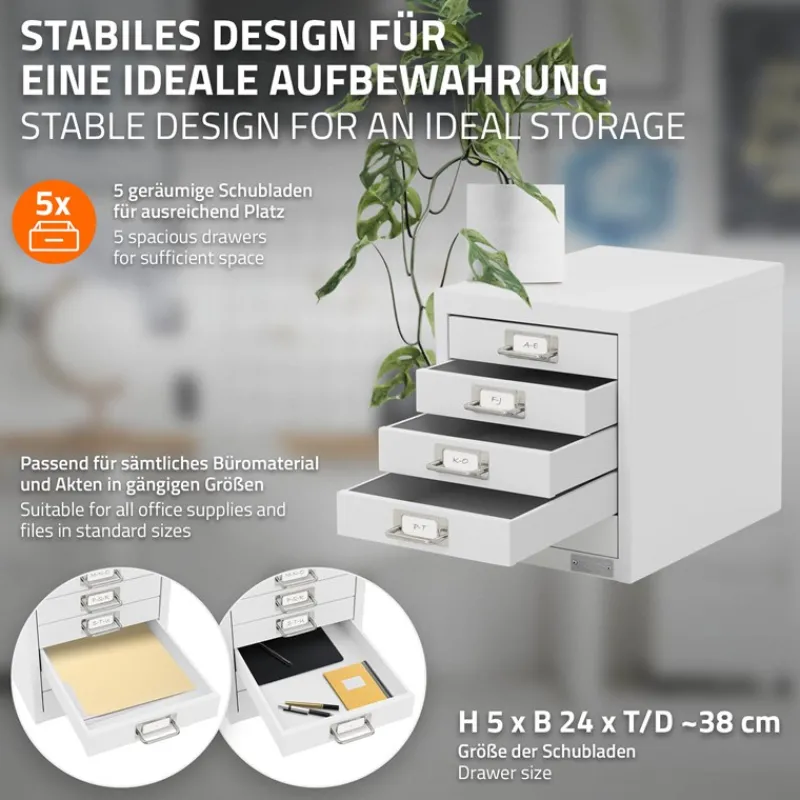 Aktenschrank mit 5 Schubladen 28x38x33 cm Weiß aus Metall ML-Design-ECD Germany Outlet
