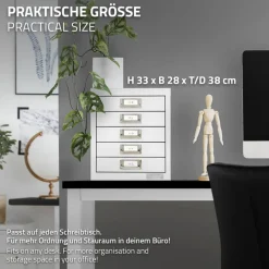 Aktenschrank mit 5 Schubladen 28x38x33 cm Weiß aus Metall ML-Design-ECD Germany Outlet