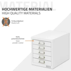 Aktenschrank mit 5 Schubladen 28x38x33 cm Weiß aus Metall ML-Design-ECD Germany Outlet