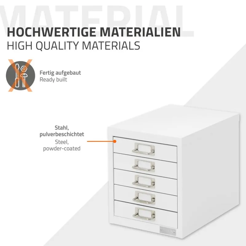 Aktenschrank mit 5 Schubladen 28x38x33 cm Weiß aus Metall ML-Design-ECD Germany Outlet