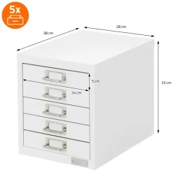 Aktenschrank mit 5 Schubladen 28x38x33 cm Weiß aus Metall ML-Design-ECD Germany Outlet