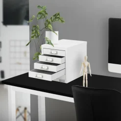 Aktenschrank mit 5 Schubladen 28x38x33 cm Weiß aus Metall ML-Design-ECD Germany Outlet