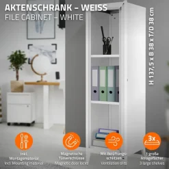 Aktenschrank Spindschrank 1-türig 38x38x137,5 cm Weiß aus Stahl ML-Design-ECD Germany Clearance