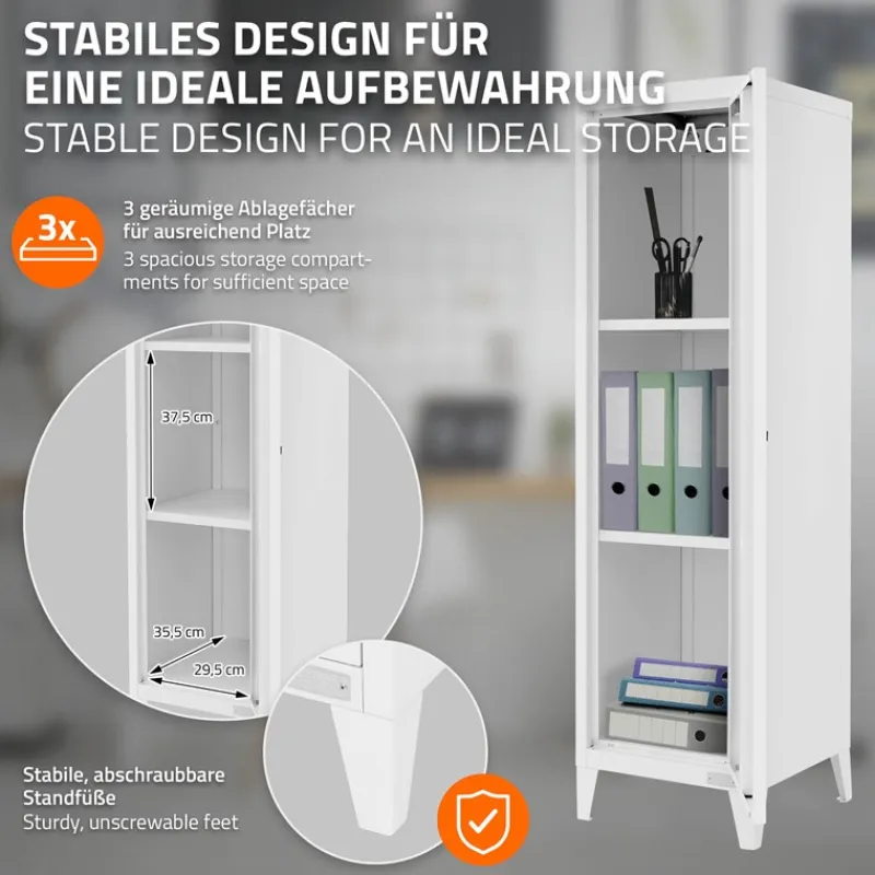 Aktenschrank Spindschrank 1-türig 38x38x137,5 cm Weiß aus Stahl ML-Design-ECD Germany Clearance