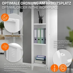 Aktenschrank Spindschrank 1-türig 38x38x137,5 cm Weiß aus Stahl ML-Design-ECD Germany Clearance