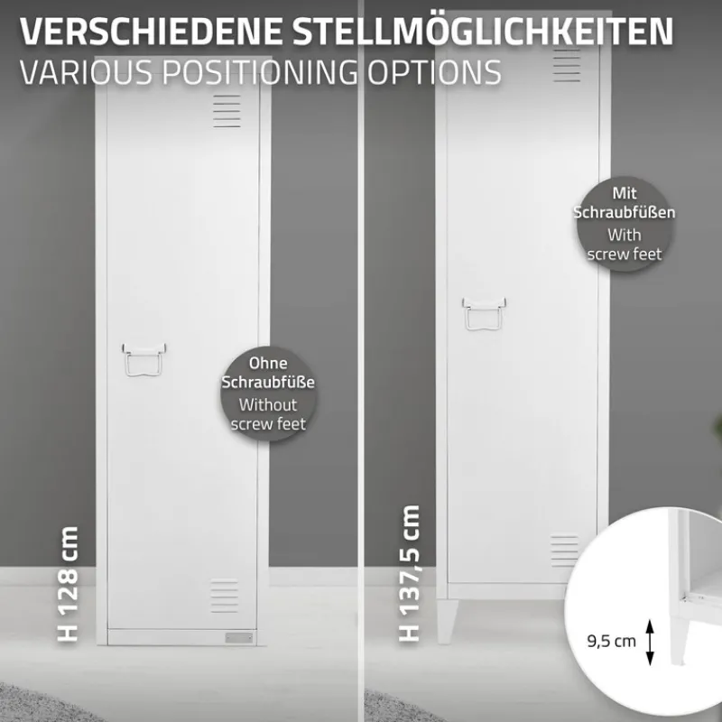 Aktenschrank Spindschrank 1-türig 38x38x137,5 cm Weiß aus Stahl ML-Design-ECD Germany Clearance
